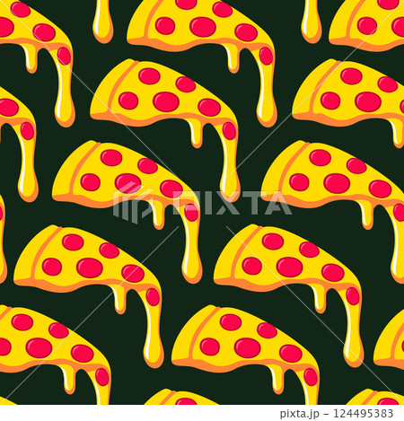 Vector seamless pattern with pizza on dark background 124495383
