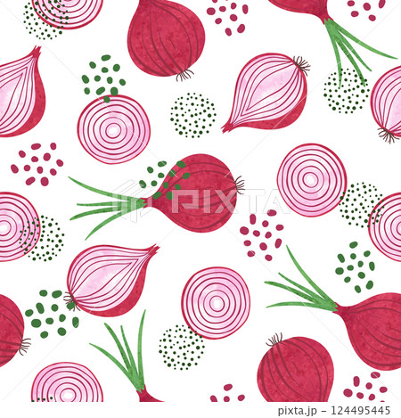 Seamless watercolor red onion pattern 124495445