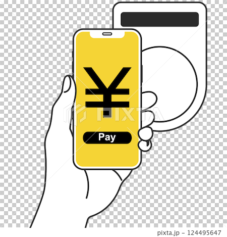 スマホでキャッシュレス決済をするイラスト 124495647