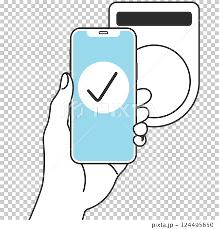 Illustration of making cashless payment with a smartphone Illustration of making cashless payment with a smartphone 124495650