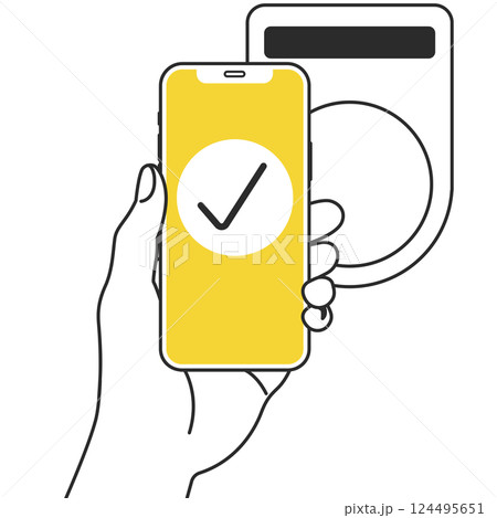 スマホでキャッシュレス決済をするイラスト 124495651