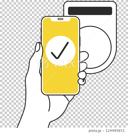 スマホでキャッシュレス決済をするイラスト 124495651