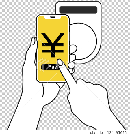 スマホでキャッシュレス決済をするイラスト 124495653