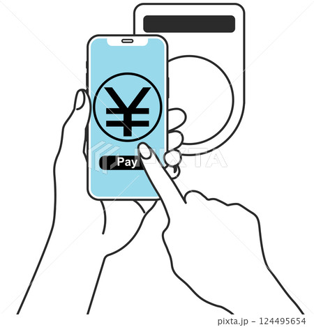 スマホでキャッシュレス決済をするイラスト スマホでキャッシュレス決済をするイラスト 124495654
