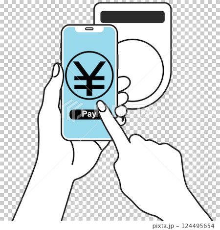 スマホでキャッシュレス決済をするイラスト スマホでキャッシュレス決済をするイラスト 124495654