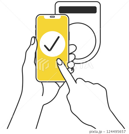 スマホでキャッシュレス決済をするイラスト 124495657