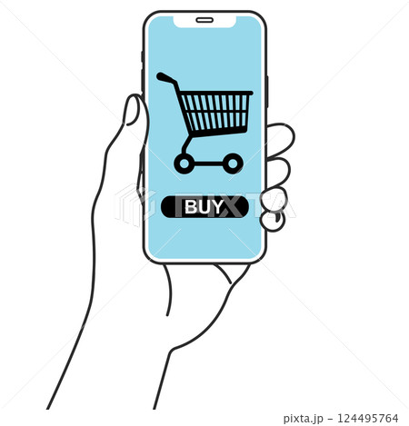 スマホでキャッシュレス決済をするイラスト スマホでキャッシュレス決済をするイラスト 124495764