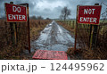 Entrance to a farm affected by a foot-and-mouth disease outbreak. Created with a Generative AI technology. 124495962
