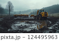 Heavy machinery transporting culled cows during foot-and-mouth disease outbreak. created with a Generative AI technology. 124495963