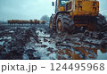 Heavy machinery transporting culled cows during foot-and-mouth disease outbreak. created with Generative AI technology. 124495968