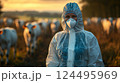 Veterinarian in protective suit during foot-and-mouth disease outbreak. created with Generative AI technology. 124495969