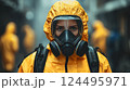 Veterinarian in protective suit during foot-and-mouth disease outbreak. created with Generative AI technology. 124495971