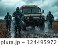 Disinfection of vehicles and roads during foot-and-mouth disease outbreak. created with Generative AI technology. 124495972