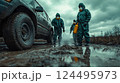 Disinfection of vehicles and roads during foot-and-mouth disease outbreak. created with Generative AI technology. 124495973