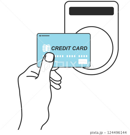 クレジットカードでキャッシュレス決済するイラスト 124496144