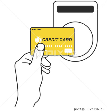 クレジットカードでキャッシュレス決済するイラスト 124496145
