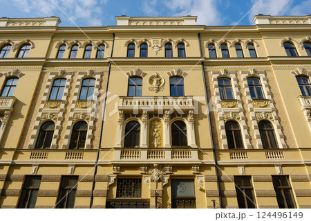 Facade of a Old Historic Building in Riga, Latvia Facade of a Old Historic Building in Riga, Latvia 124496149