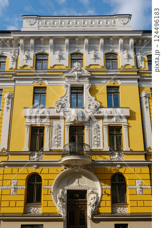 Ornate Historic Building Facade in Riga Latvia 124496183