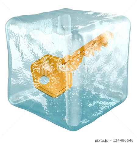 Key frozen in ice cube, 3D rendering 124496546