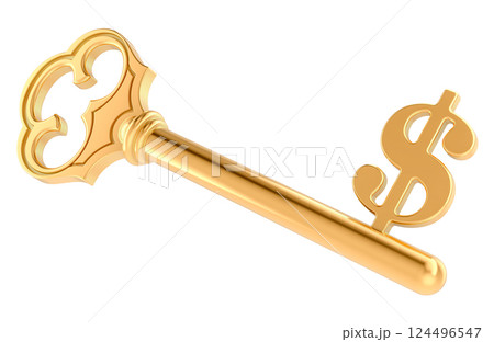 Key with Dollar, key to profit. 3D rendering Key with Dollar, key to profit. 3D rendering 124496547