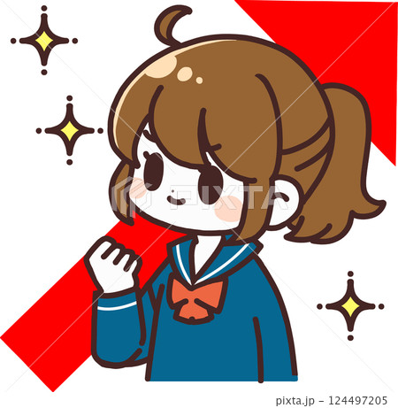成績が上がって喜ぶ女子学生のイラスト　主線あり 124497205