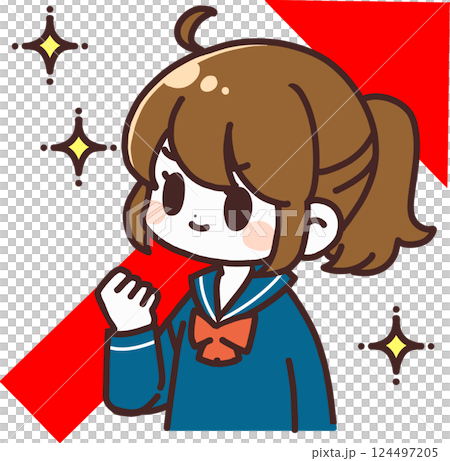 一位女學生因成績提高而高興的插圖（有主線） 124497205