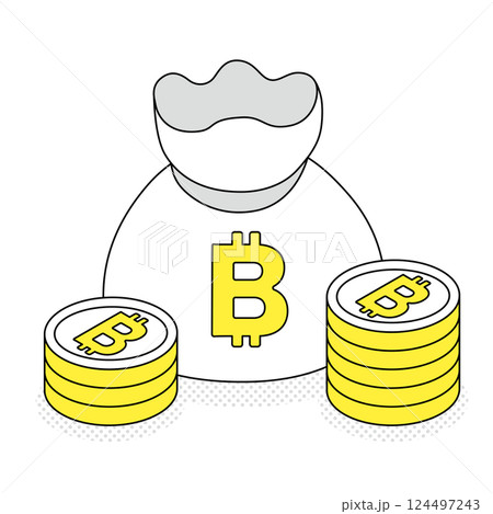 ビットコインのイラスト（袋とコイン） 124497243