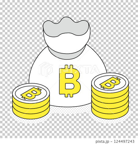 ビットコインのイラスト（袋とコイン） 124497243