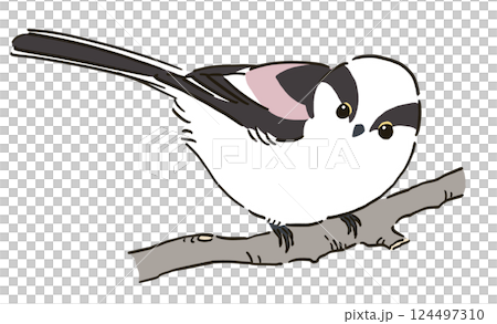 一隻長尾山雀棲息在樹枝上的插圖 124497310