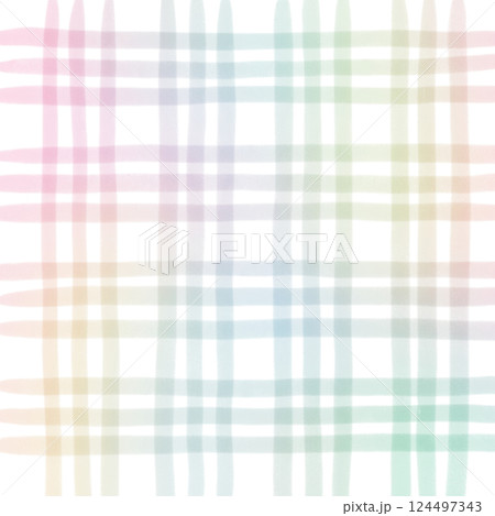 Rainbow Plaid Gingham Check Hand Drawn Background Pattern Overlay 124497343