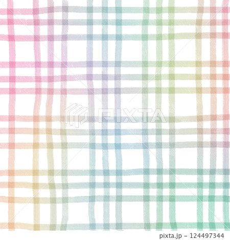 Rainbow Plaid Gingham Check Hand Drawn Background Pattern Overlay 124497344