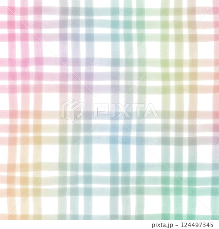 Rainbow Plaid Gingham Check Hand Drawn Background Pattern Overlay 124497345