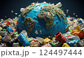 Artistic Representation of Earth Amidst Plastic Waste 124497444
