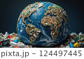 Artistic Representation of Earth with Waste Material 124497445