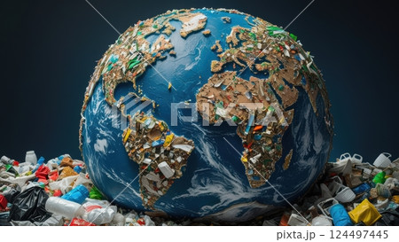 Artistic Representation of Earth with Waste Material Artistic Representation of Earth with Waste Material 124497445