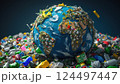 Artistic Representation of Earth with Plastic Waste 124497447