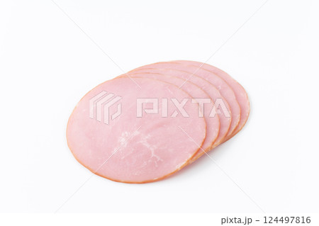 白背景にロースハムのスライス 124497816