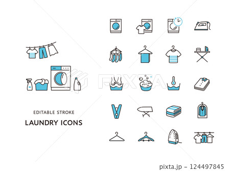 洗濯にまつわるアイコンセット（カラー） 124497845