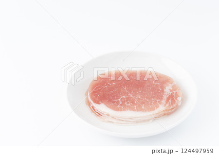 お皿に載った生ハムロースのスライス 124497959