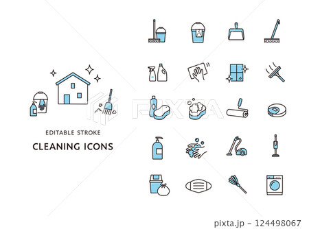掃除にまつわるアイコンセット（カラー） 124498067