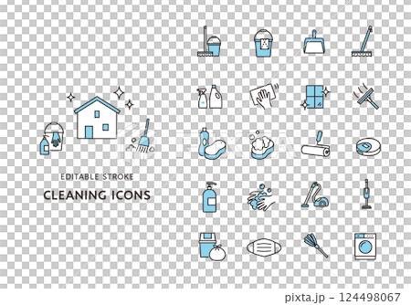 掃除にまつわるアイコンセット（カラー） 124498067