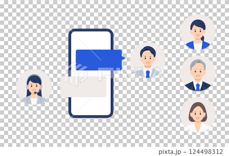 スマホでオペレーターとチャットするビジネスパーソン（差し替え用のアイコンセット） 124498312