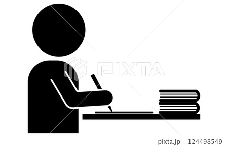 勉強する人物のシルエットアイコンイラスト 124498549