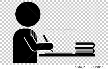 勉強する人物のシルエットアイコンイラスト 124498549