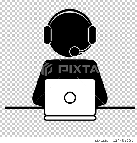 ヘッドセットをつけてパソコン作業する人のピクトグラム 124498550