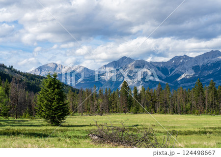 Majestic Mountain Landscape in Jasper National Park, Alberta, Canada. Breathtaking Scenic View in the Canadian Rockies Majestic Mountain Landscape in Jasper National Park, Alberta, Canada. Breathtaking Scenic View in the Canadian Rockies 124498667