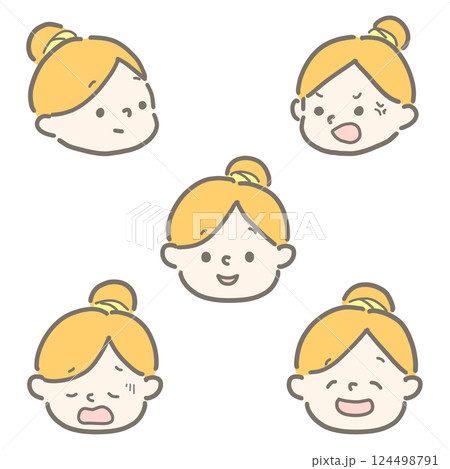 いろいろな表情のアイコンセット　お団子頭 124498791