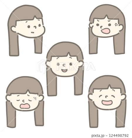 いろいろな表情のアイコンセット　ロングヘア 124498792