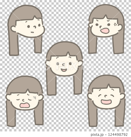 いろいろな表情のアイコンセット　ロングヘア 124498792