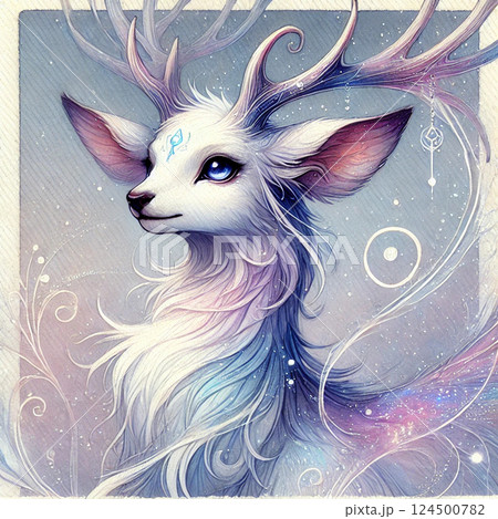 ファンタジー世界のきれいなシカのイラスト 124500782